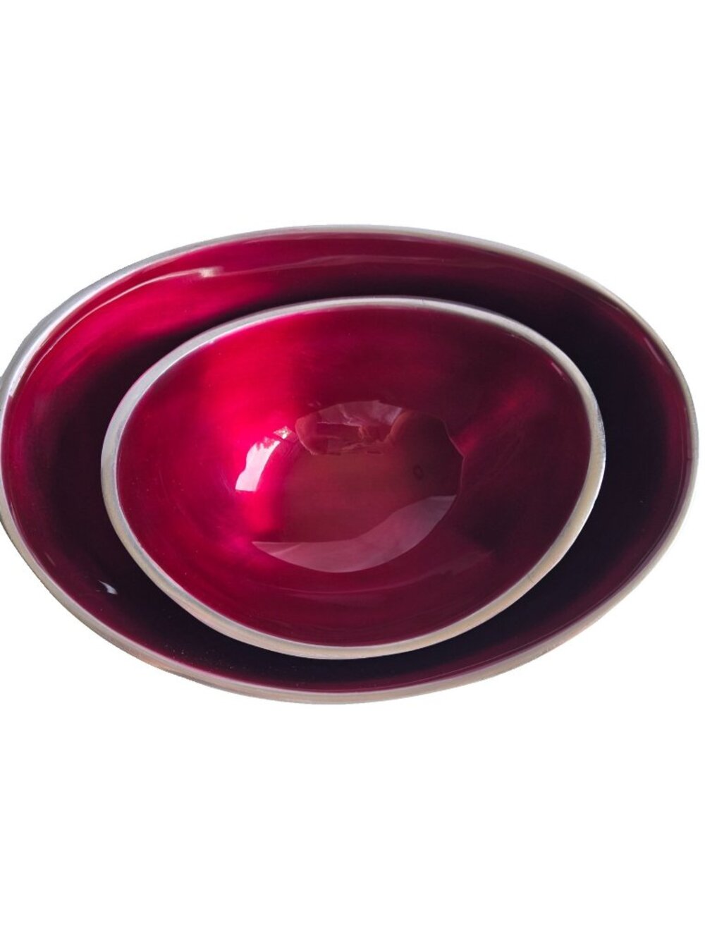 Red Enamel on Metal Bowls Set of 2 Candy Dish Decoration Felt on Bottom